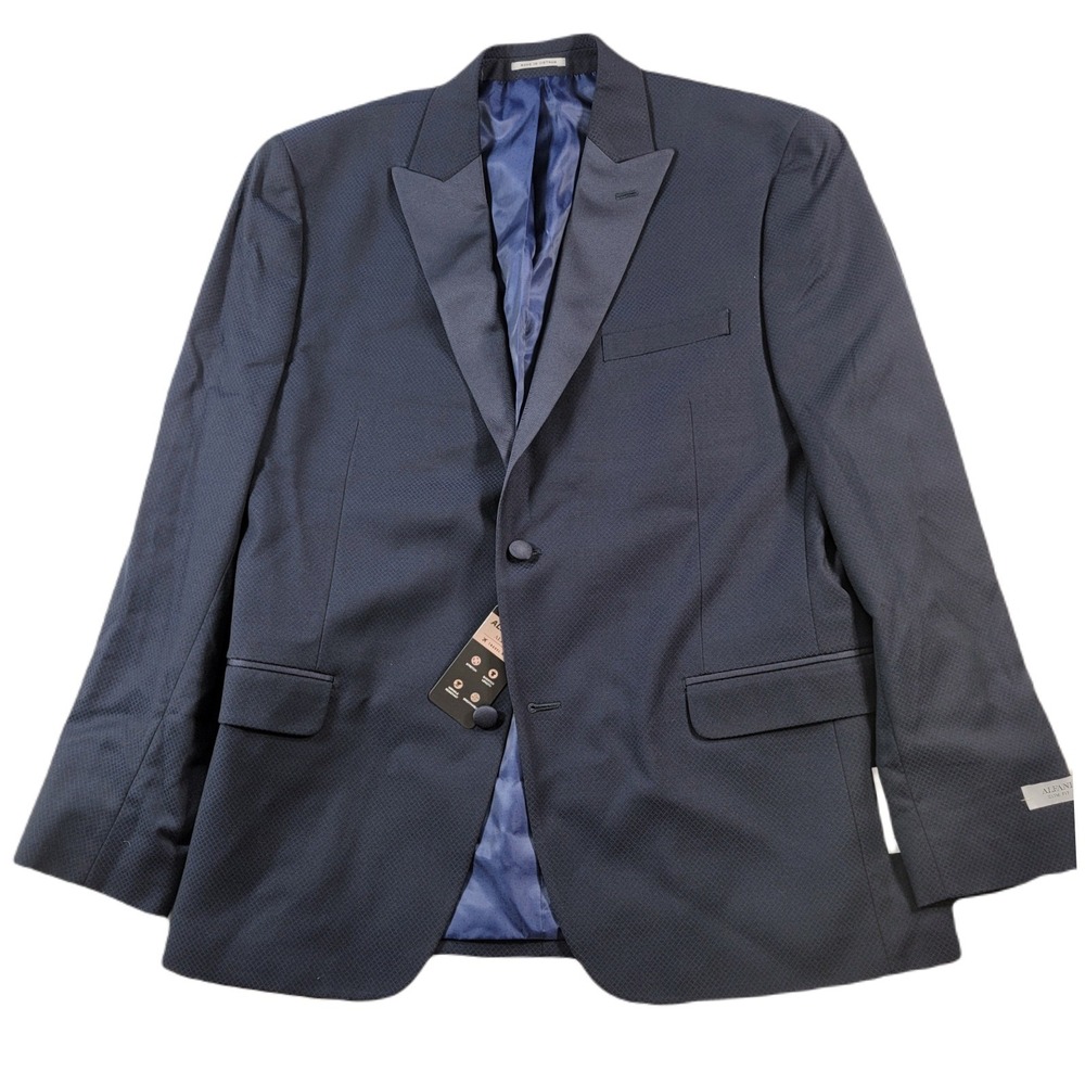 Alfani Slim-Fit Navy Tuxedo Suit‎ Jacket Mens 44R Blue Diamond Grid $360 NEW